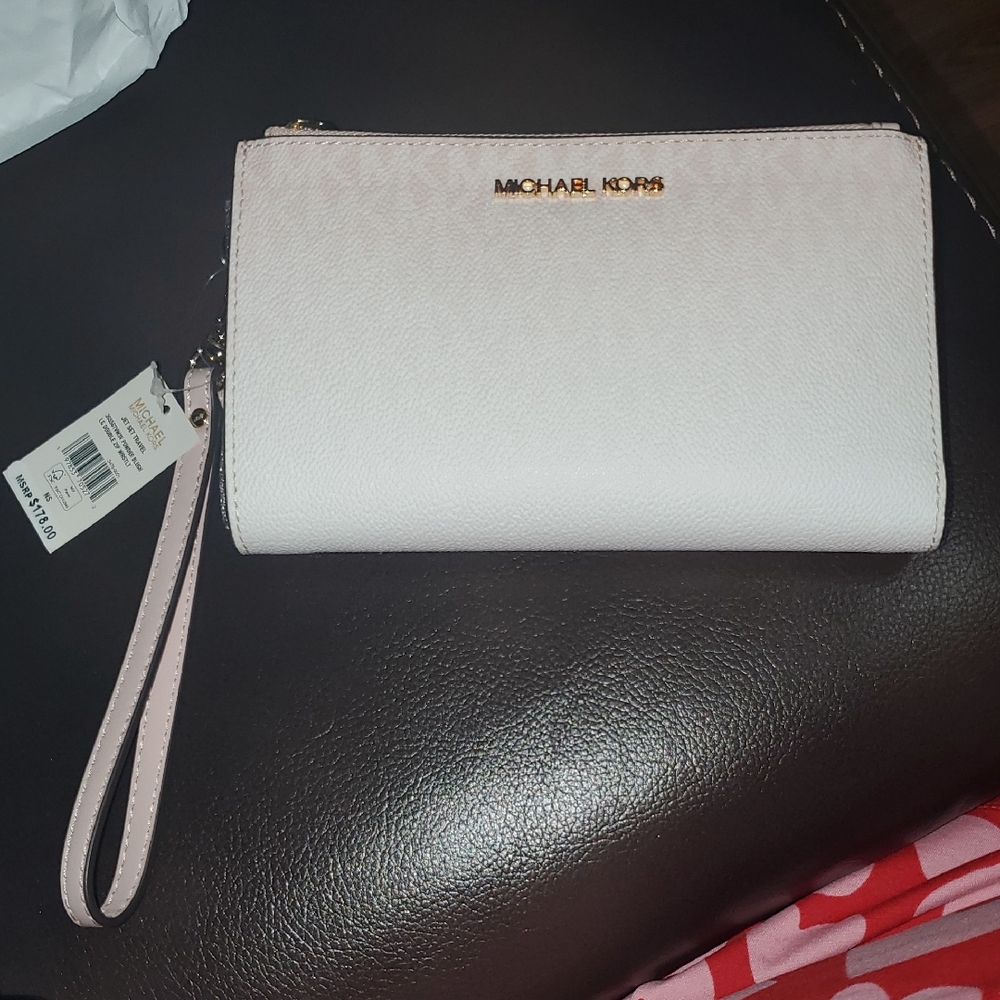 Michael Kors Pink and White Phone Wristlet